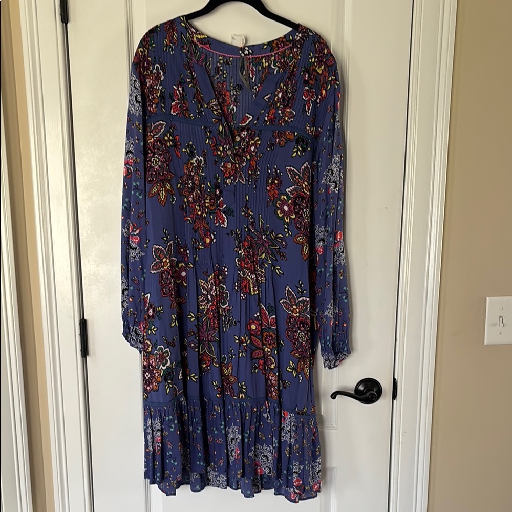 Anthropologie Pink Purple Pleated Ruffled Sundress